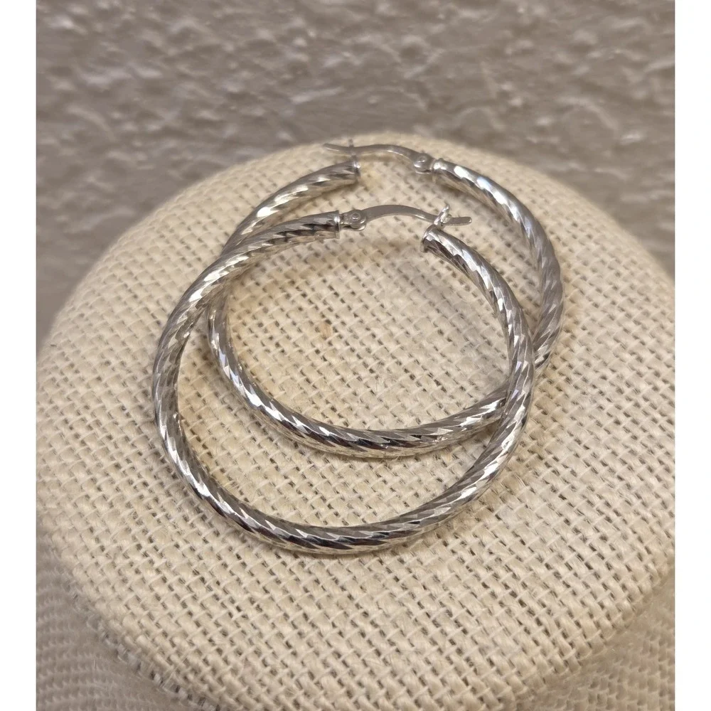 New Sterling Silver‎ 925 40mm Twist Hoop Earrings